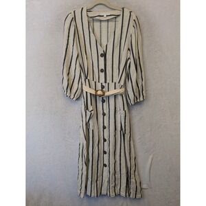 Day to Day blu pepper Women Large Linen‎ Blend Striped Button Front Midi Dress